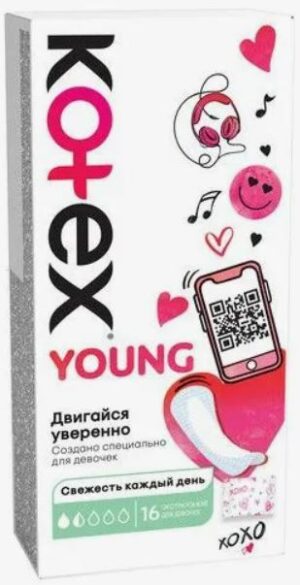 Kotex Ежедневки Young экстратонкие для девочек 16 шт