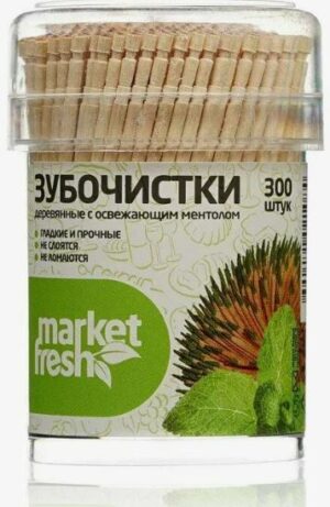 Market Fresh Зубочистки деревянные с освежающим ментолом 300шт